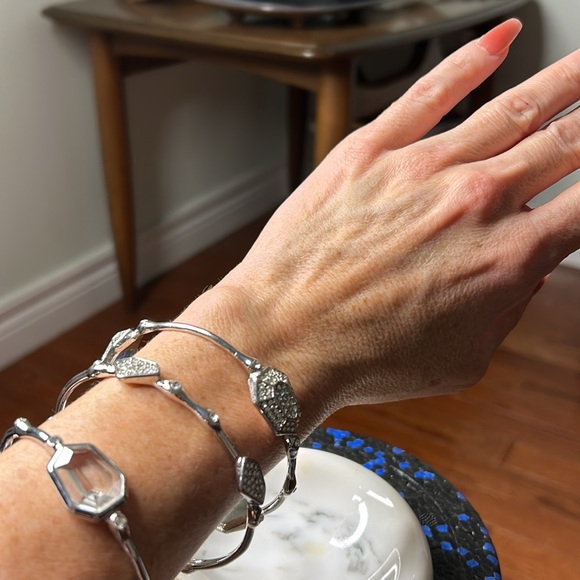 Graziano CN Silver Tone and Clear Crystal Pave/Large Stone Bangles - Picture 7 of 8